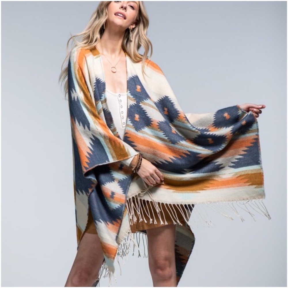 Tribal Print Western Oversized Poncho Shawl